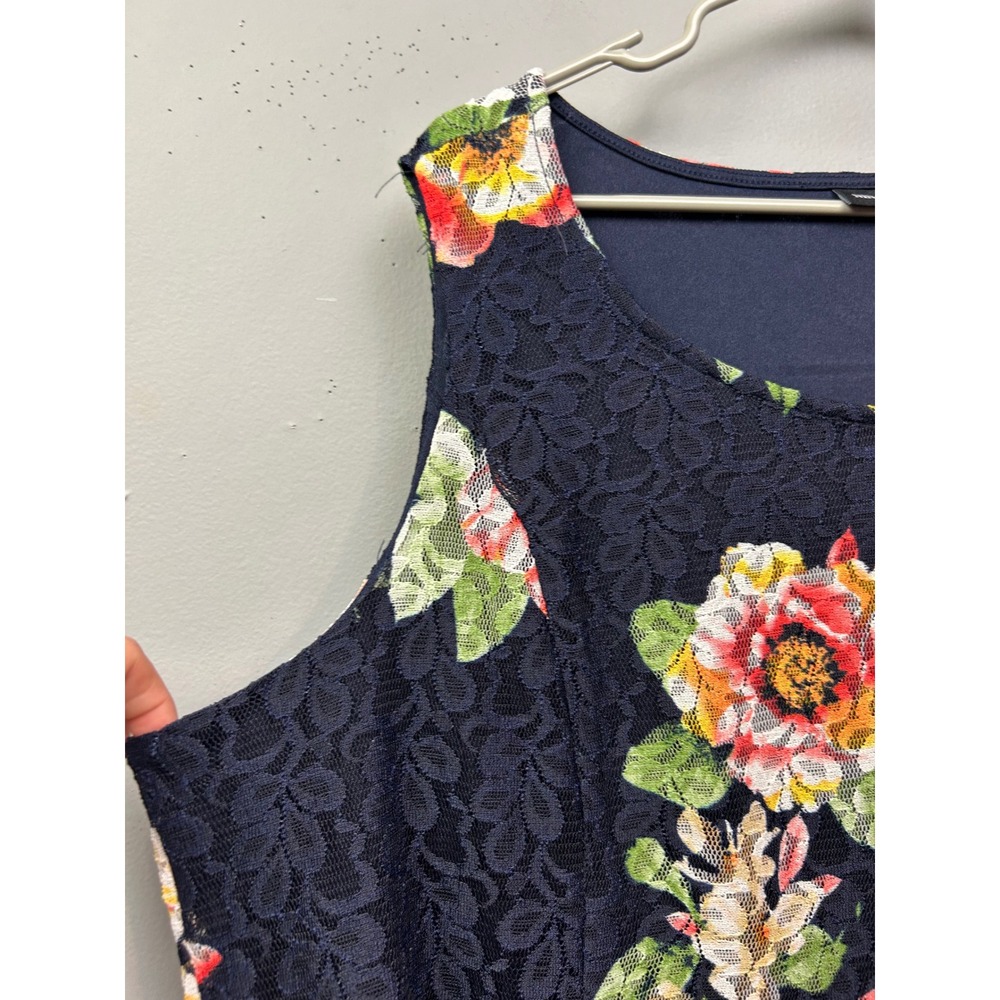 Nina Leonard Dress Womens 2X Navy Blue Floral Lace Sleeveless Shift Round Neck - Picture 9 of 10